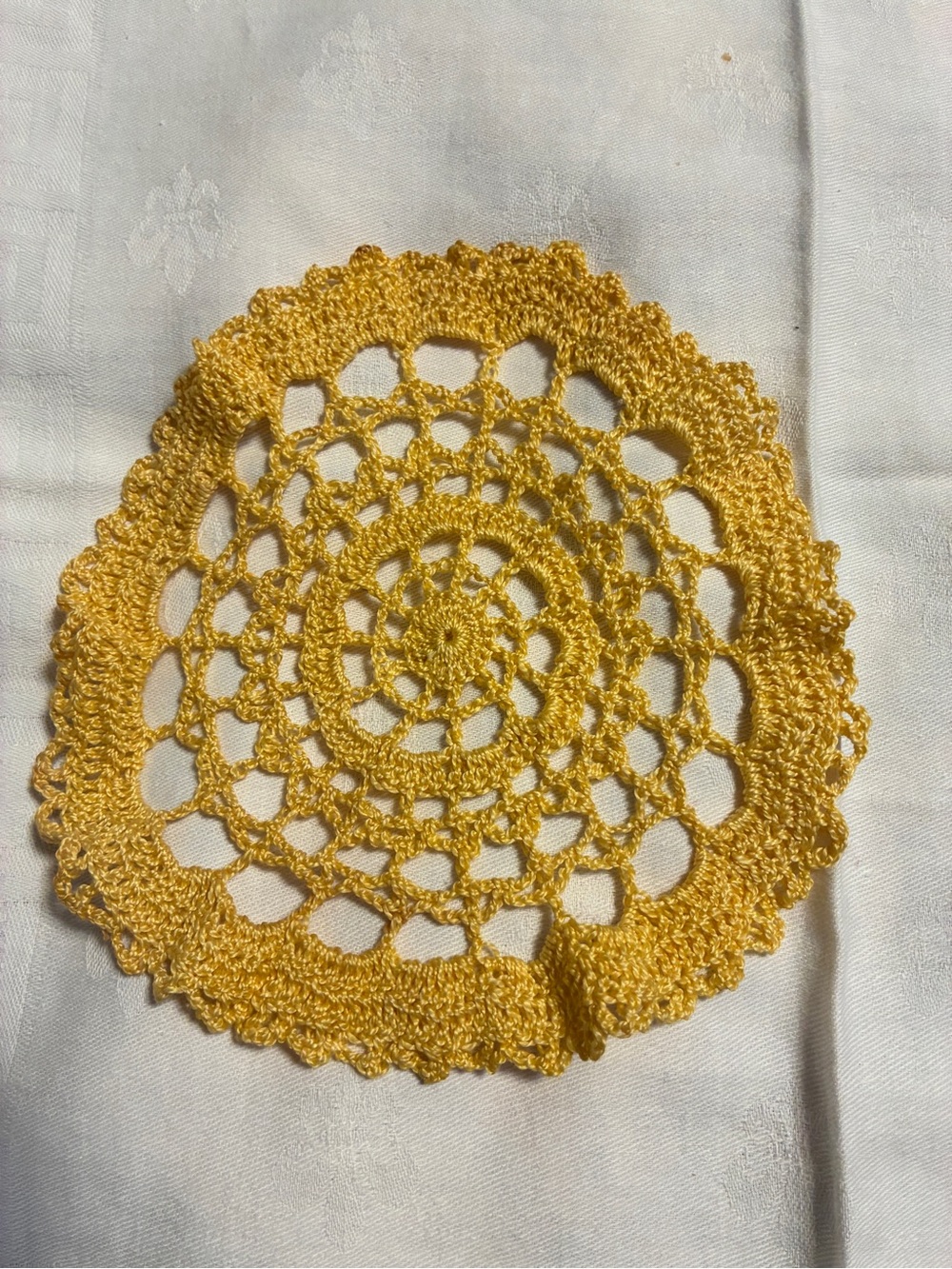 Handmade Crochet Doily Yellow round 6”